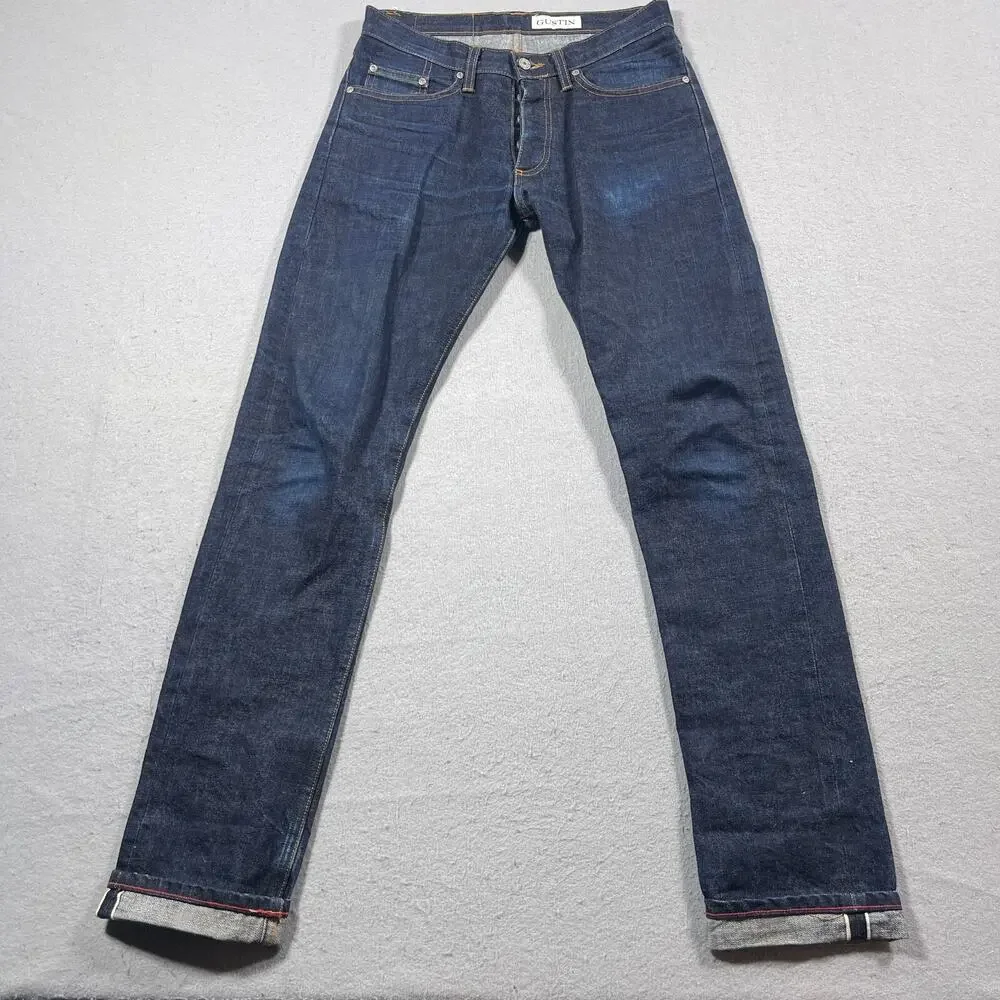 Gustin Jeans Men 31x34 Slim Fit Raw‎ Selvedge Denim Button Fly Made in USA